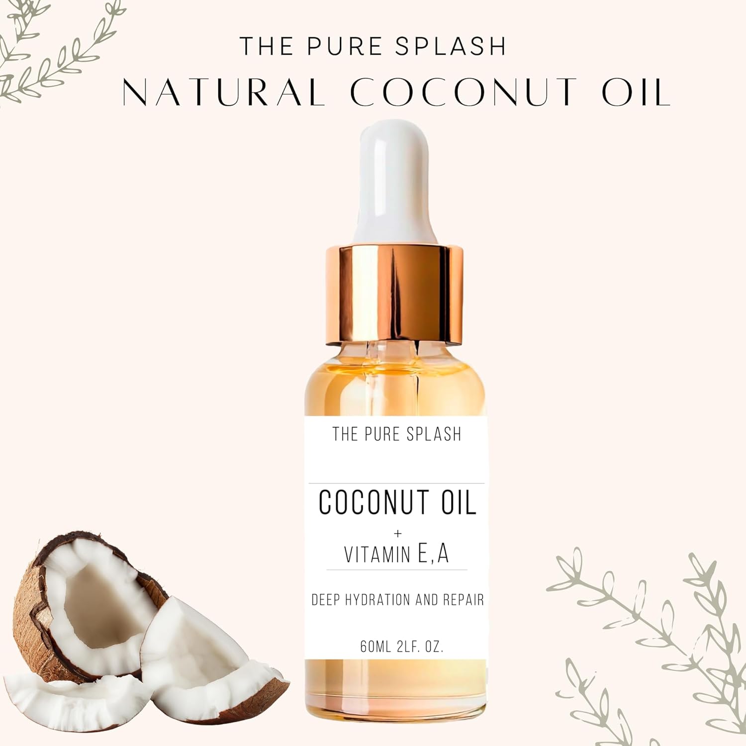 Coconut Oil with Vitamins E and A – Deep Hydration & Skin Nourishment | Lightweight, Non-Greasy Formula for Face, Body & Hair | 60ml (Pack of 2) (2)