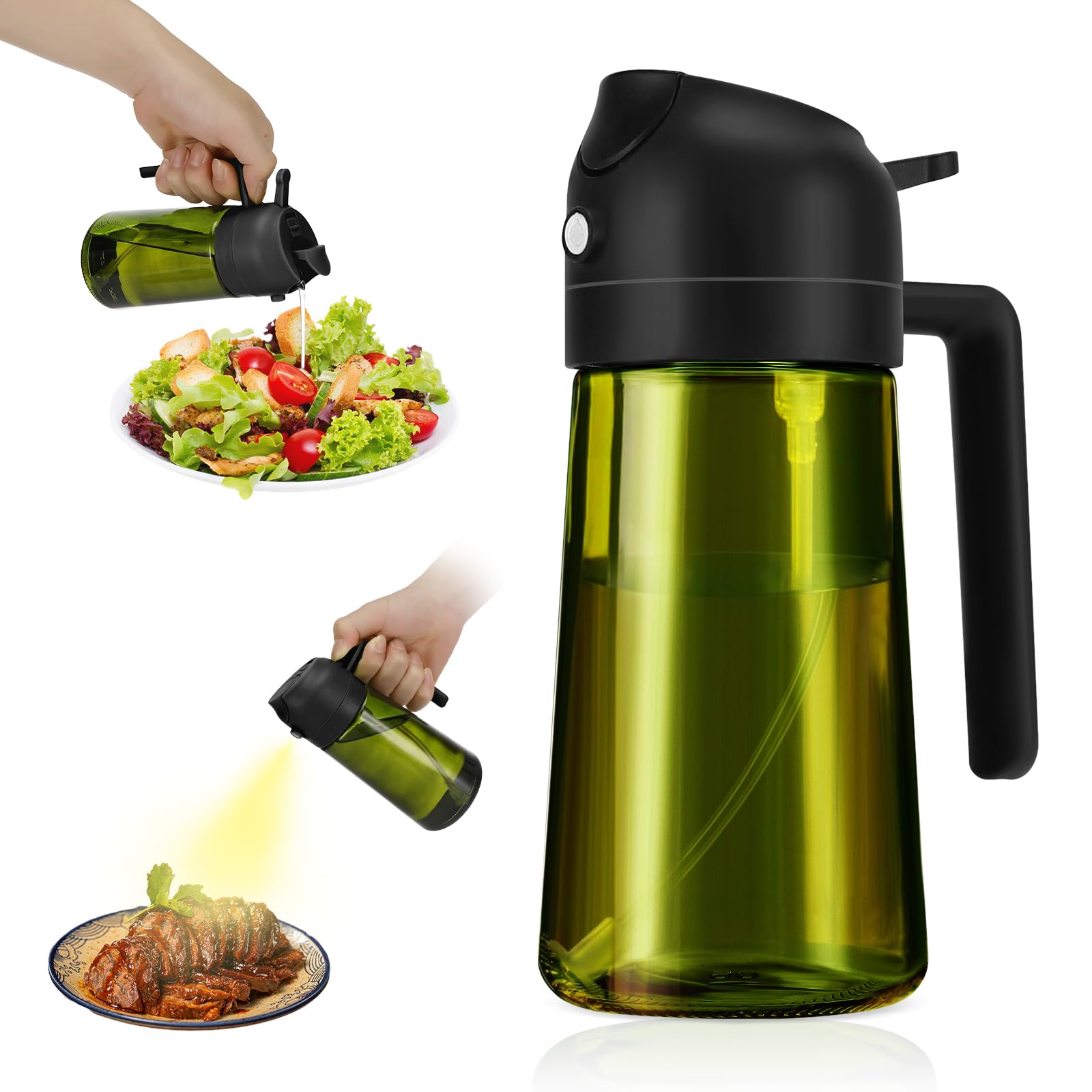 Tapvai 470ml 2 en 1 Spray de Cocina,Dispensador de Aceite de Oliva Juego con Scuro Protezione Dalla Luce,dispensador de aceite de oliva,Rociador para Freidora de Aire,para cocinar,asar,hornear (negro)