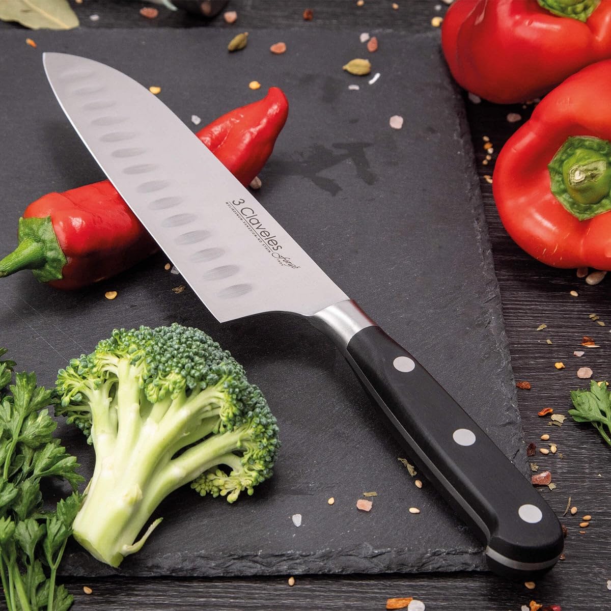 3 Claveles Forgé - Coltello Santoku alveolato forgiato, 17 cm