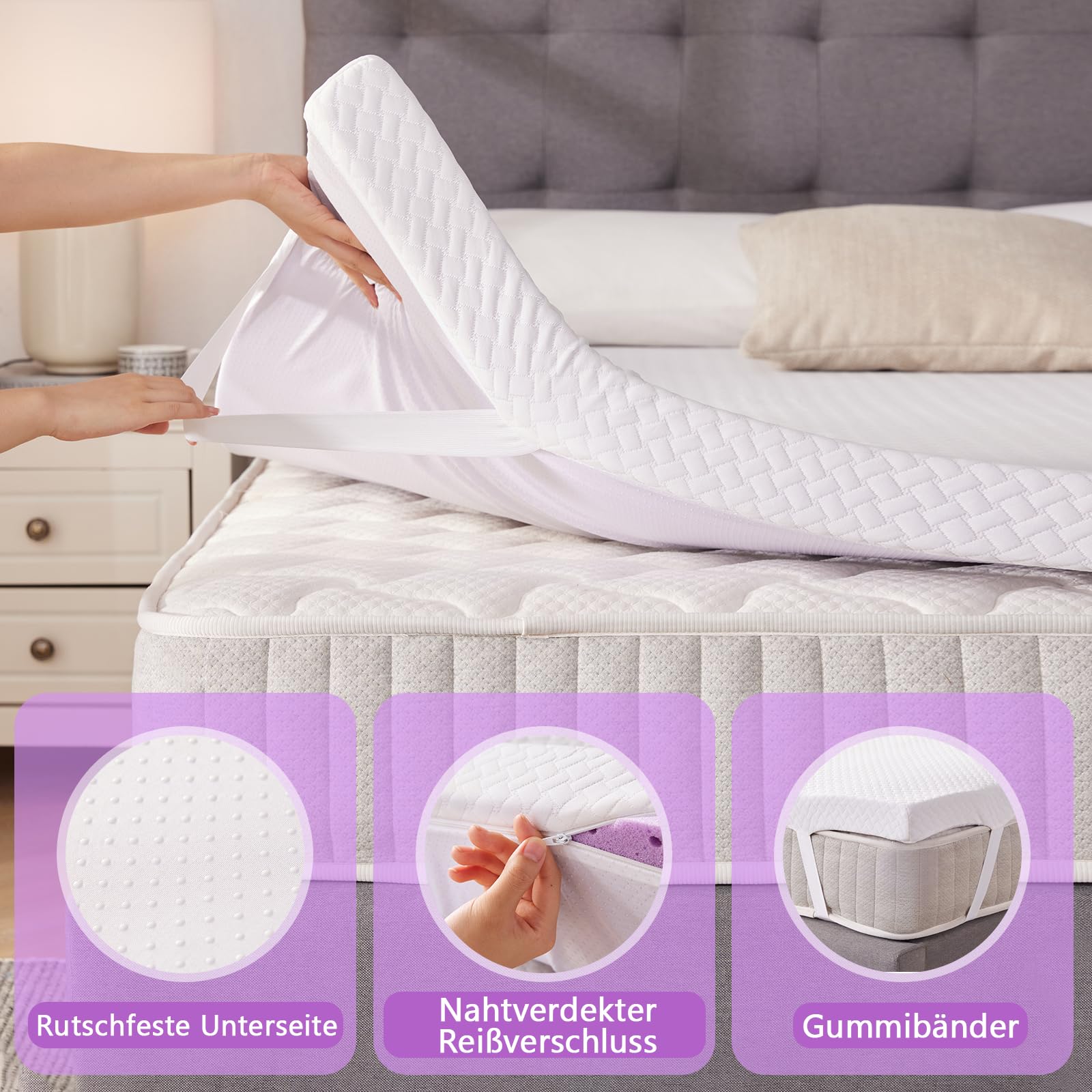 LANOX Gel Memory Foam Matratzen Topper H3 – 7,5 cm Gel Topper 140x200 cm, Orthopädisch & komfortabel, Druckentlastend mit Abnehmbarem und Waschbarem Bezug für Boxspringbett & Schlafsofa