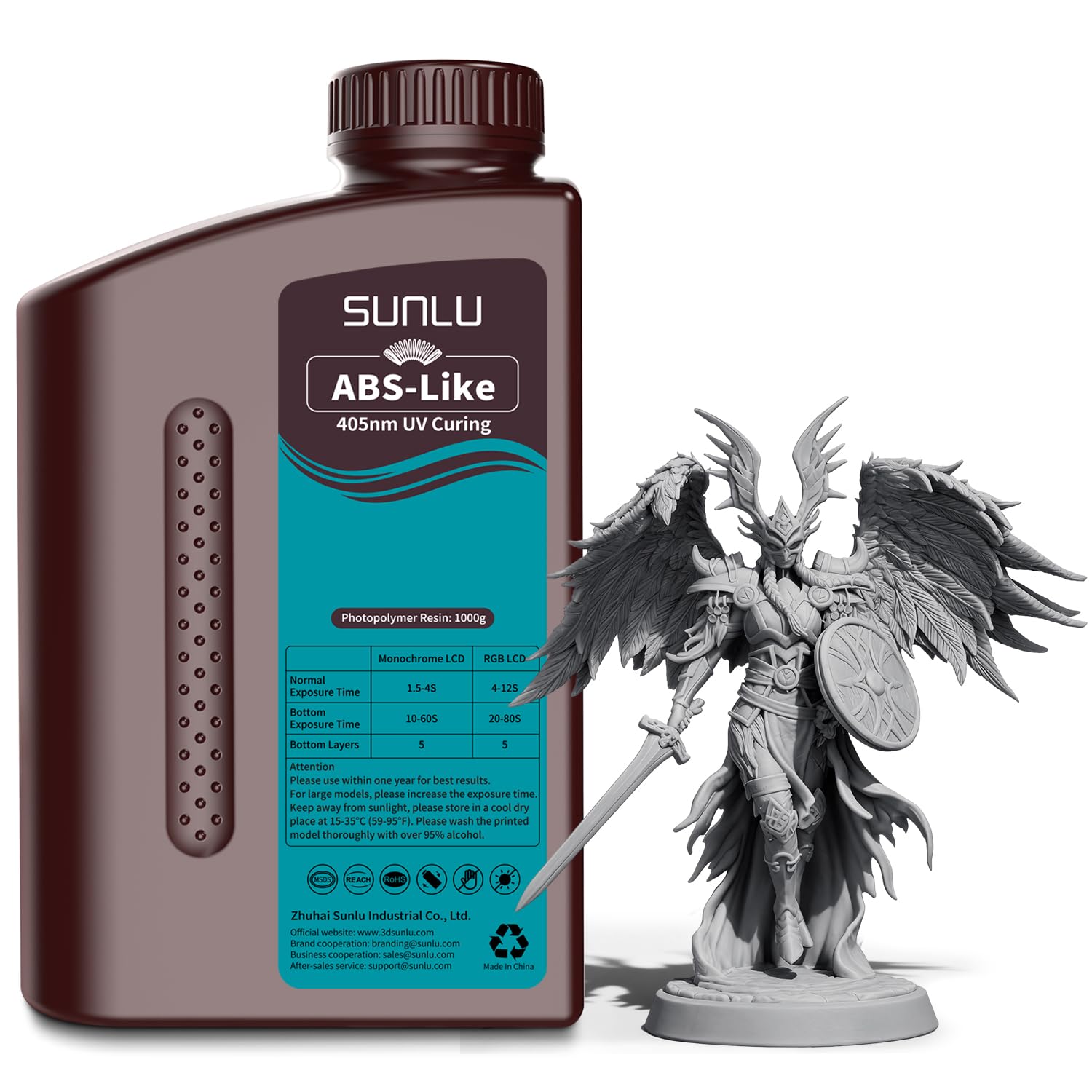 SUNLU Resina ABS-Like per stampante 3D, Resina a Polimerizzazione Rapida UV 405nm per Stampa 3D LCD/DLP/SLA, Non Fragile & Alta Precisione, Grigio 1000G