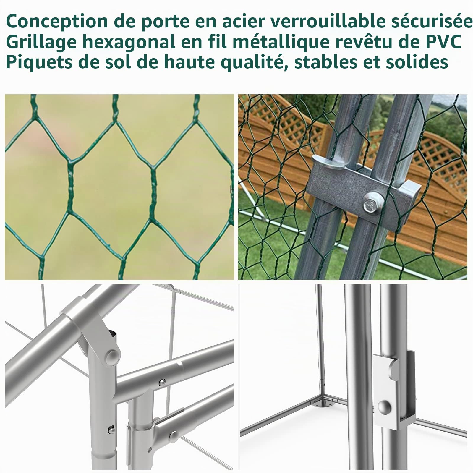Poulailler en acier galvanisé, avec verrou et toit revêtu de PVC, 3 x 4 x 2 m (L x l x H), enclos pour petits animaux, volière