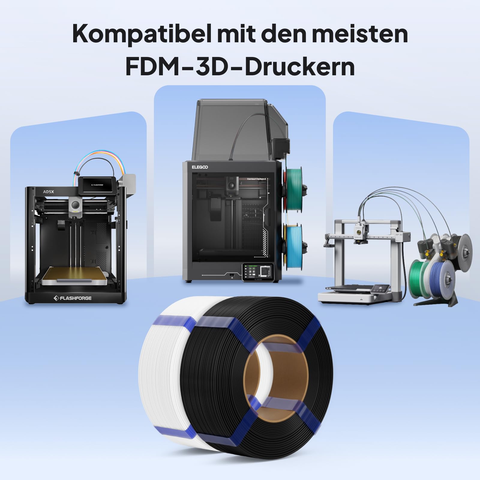 DEEPLEE PLA BASIC filament uzupełniający, 1,75 mm, bez szpuli, kompatybilny z większością szpulek wielokrotnego użytku, czarno-biało-czerwony i zielony trawiasty, zestaw 4 kg