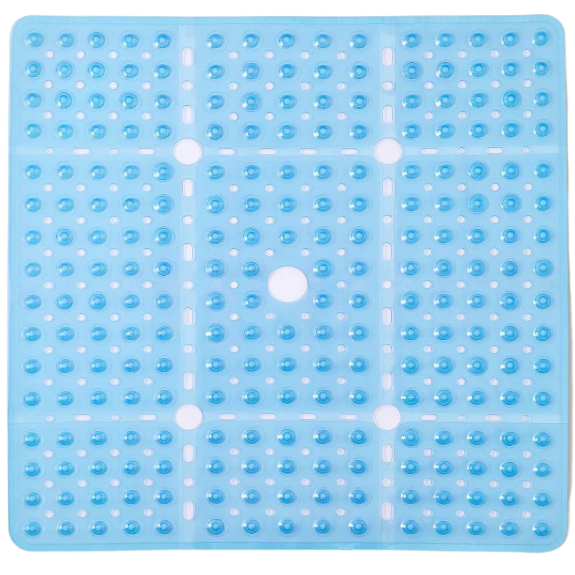 ENKOSI Square Shower Mat 27x27 inch - Anti Slip Bathroom Shower Stall Mats for Shower Floors - Non Slip Square Bath Mat with Strong Secure Suction Cups and Drain Holes in Middle (Clear Blue 27x27)