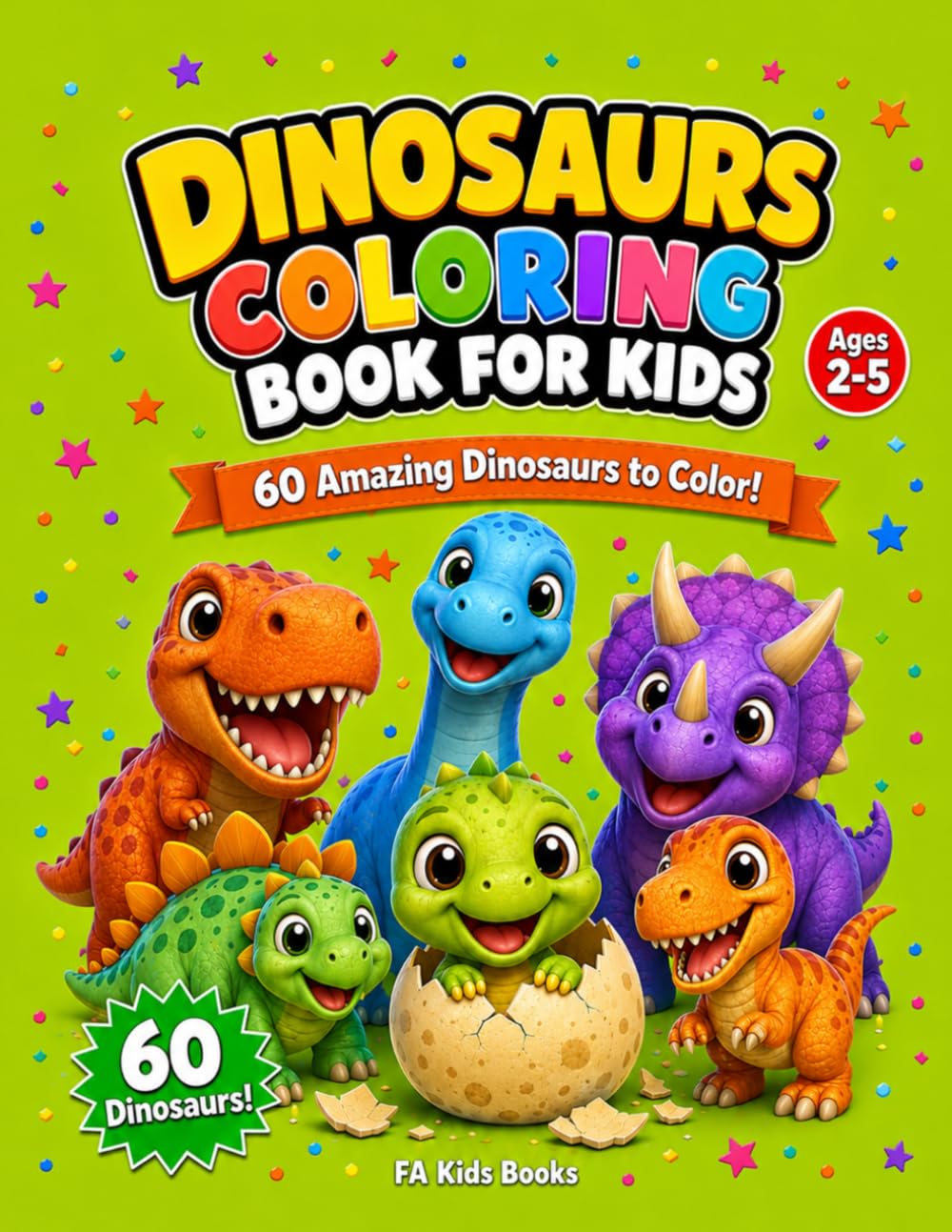 Dinosaurs Coloring Book for Kids: 60 Amazing Dinosaurs to Color for Toddlers Ages 2 - 5 (FA Kids Books Coloring Series)