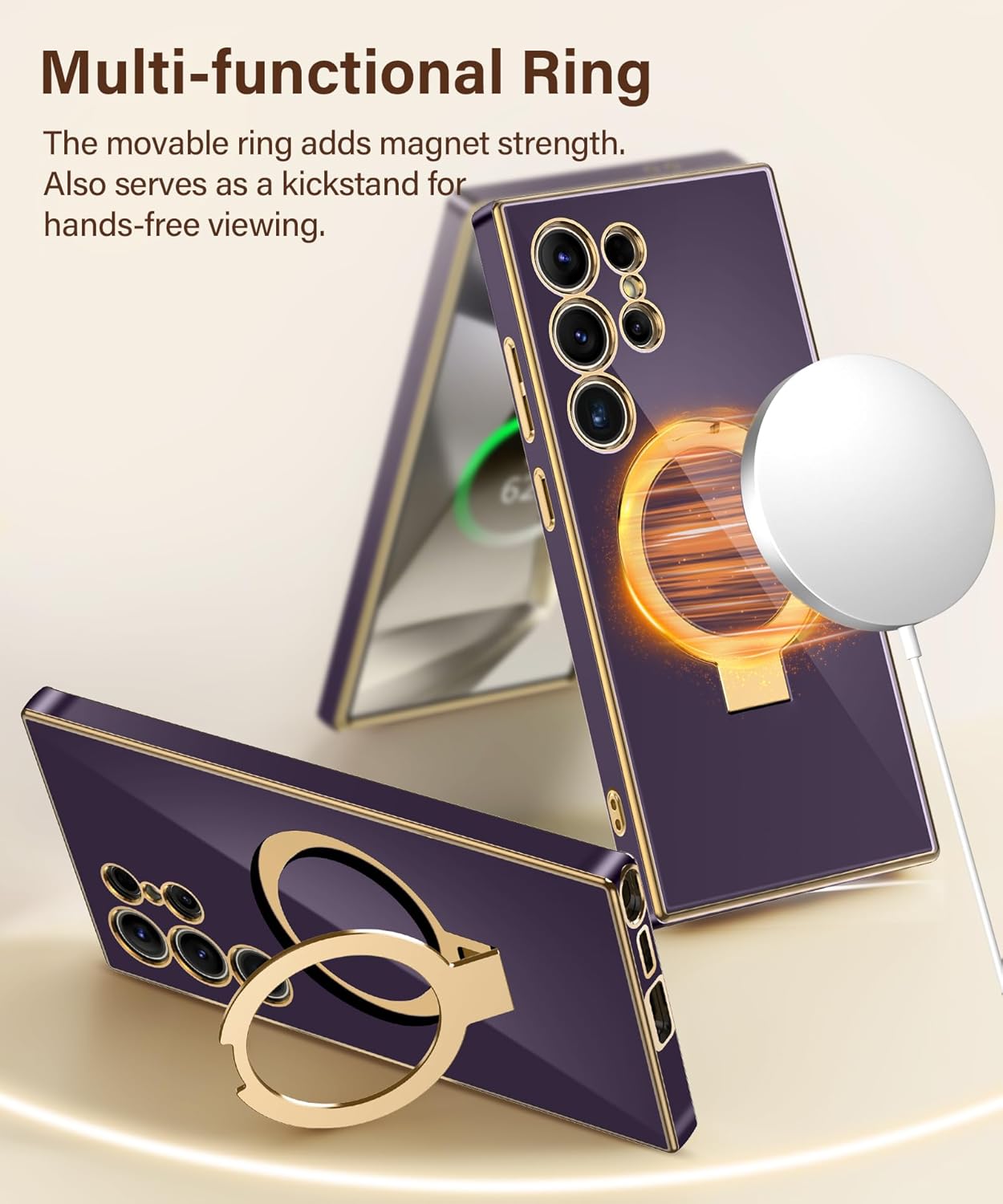 CAPRARO for Samsung Galaxy S24 Ultra Case with Magnetic Ring Stand,[Compatible with MagSafe][Military Drop Protection] Shockproof Protective Slim Phone Case for S24 Ultra, Deep Purple