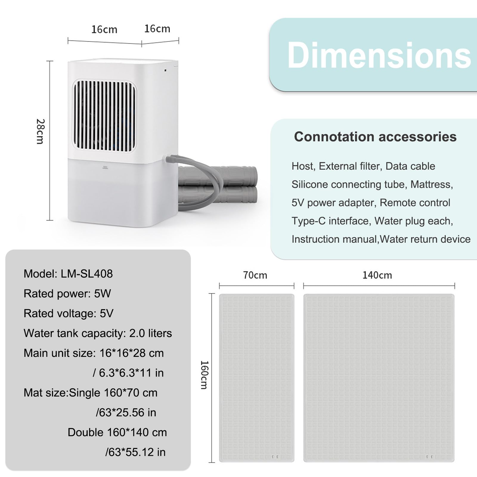 Sistemas de Sobrecolchón con Enfriador de Agua Eléctrico, Protector de Colchón Refrigerado por Agua con Control Remoto, Enfriamiento Ajustable en 3 Niveles Double