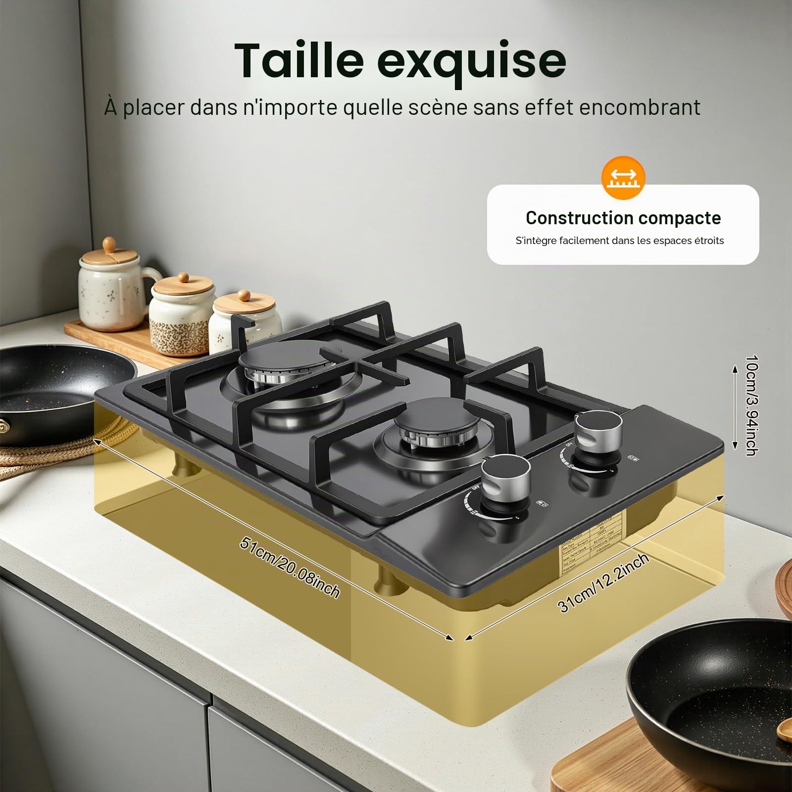 Plaque de cuisson à gaz portable à 2 feux - NG/LPG - Convertible - Pour caravane, maison, cuisine, camping, jardin, restauration - 3 kW + 1,75 kW de puissance