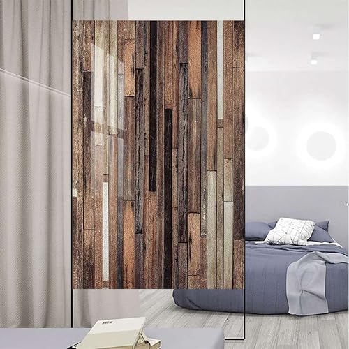 Decoración de vitrales marrón sin adhesivo tablón de madera vieja marrón película gráfica rural natural privacidad y control solar madera natural
