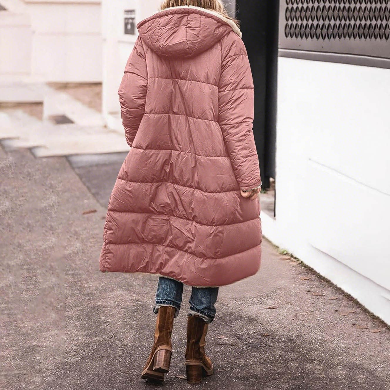 Long Winter Coats for Women Reversible Fleece Lined Zip Up Hooded Puffer Jacket Thicken Winter Warm Shearling Parkas
