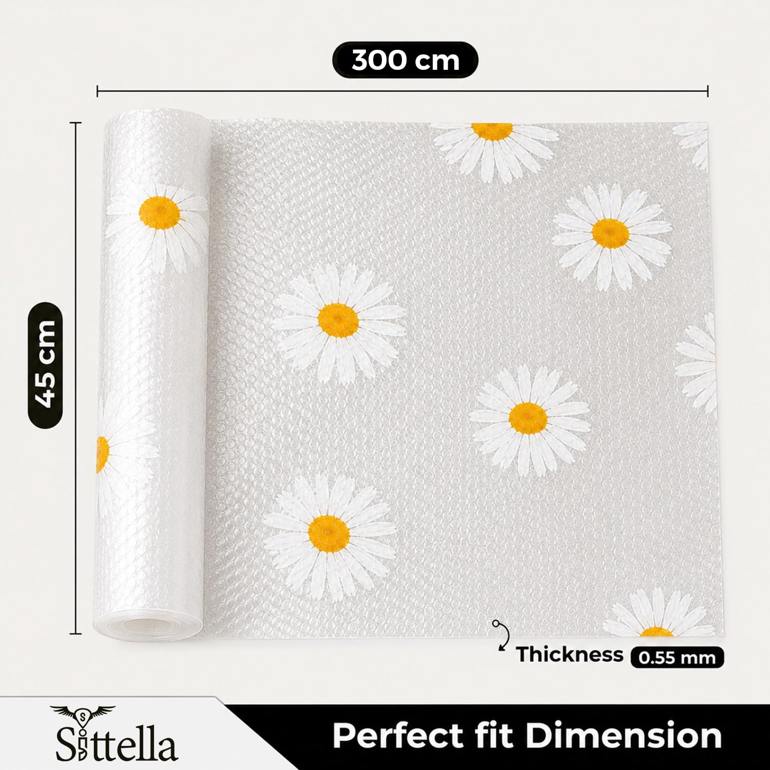 SITTELLA® (45cm x 3m) Food-Grade Anti-Slip Washable Kitchen Drawer & Shelf Liner | Multipurpose Waterproof Fridge, Table & Cabinet Mat | Non-Toxic, Cuttable & Reusable(White -Flower) — Amazon image 2