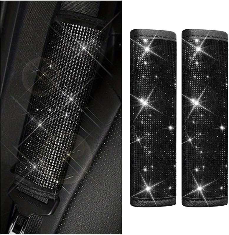 Almofadas de ombro para cinto de segurança GLSOWEE com strass preto – 2 unidades