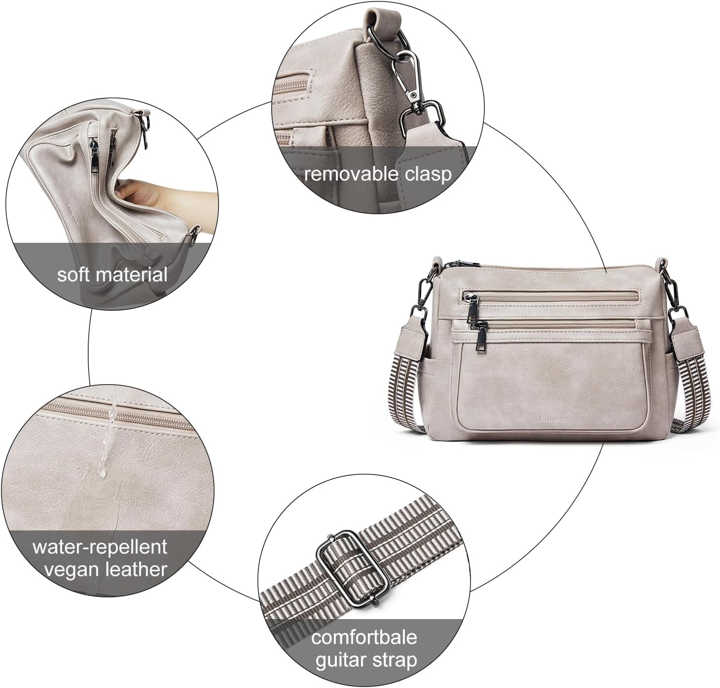 Bluome Crossbody Purses for Women, Medium Large Faux Leather Crossbody Bags Lightweight Sling Bag Shoulder Handbags - Image 6