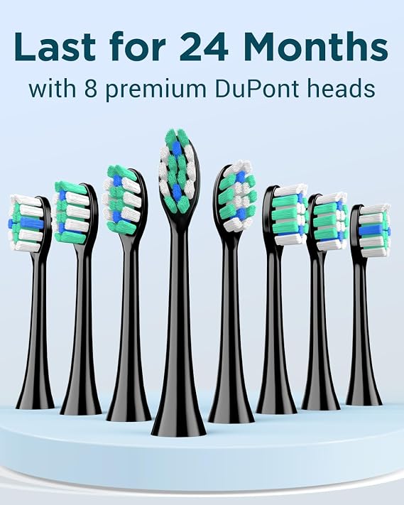 Rtauys M5 Electric Toothbrush for Adults - Sonic Electric Toothbrush for Kids and Adults with 8 Brush Heads & Travel Case, 120 Days Battery Life - Black