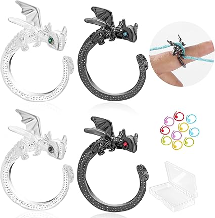 Wurosi 4PCS Crochet Rings, Dragon Tension Rings for Crocheting, Adjustable Crochet Tension Ring for Finger, Yarn Guide Rings for Crocheters Knitters Mom Grandma Gifts