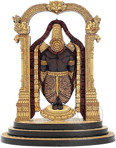 Miniatura 2 de Estatua tallada en madera Tirupati Balaji de 4 pulgadas en maderas duras exóticas - Ídolo Venkateswara de madera hecha a mano de varias capas para