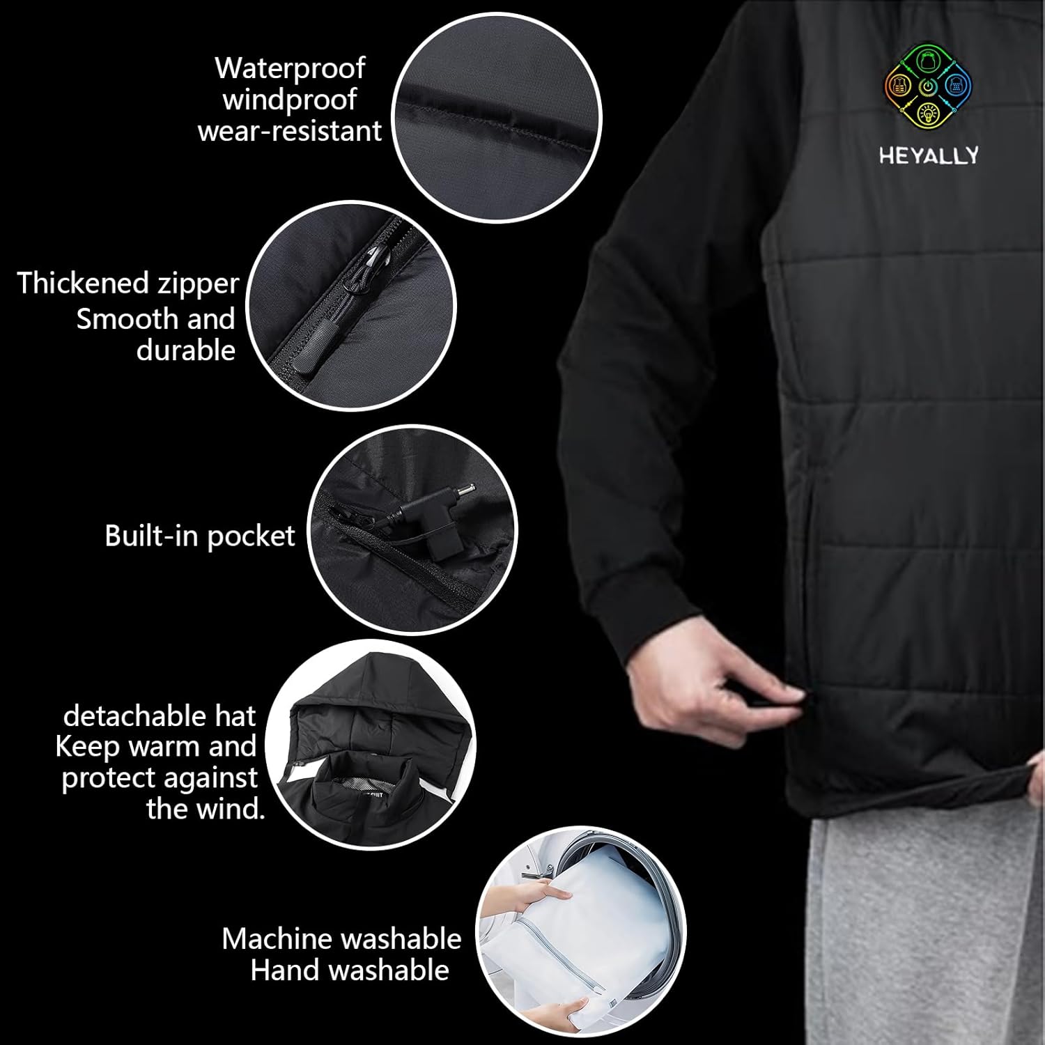 Heated Vest 6 Heat Levels, 23 Heat Zones,Lightweight,Washable,Unisex (Battery Pack Not Included)