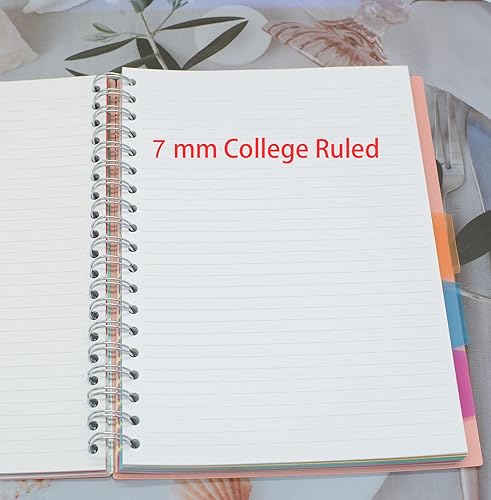 Miniatura 3 de YIKANGHENG Cuaderno de 5 materias, 1 cuaderno rosa de 10 x 7 pulgadas en espiral B5 con tapa blanda de plástico impermeable, 300 páginas de 2.82 ozm