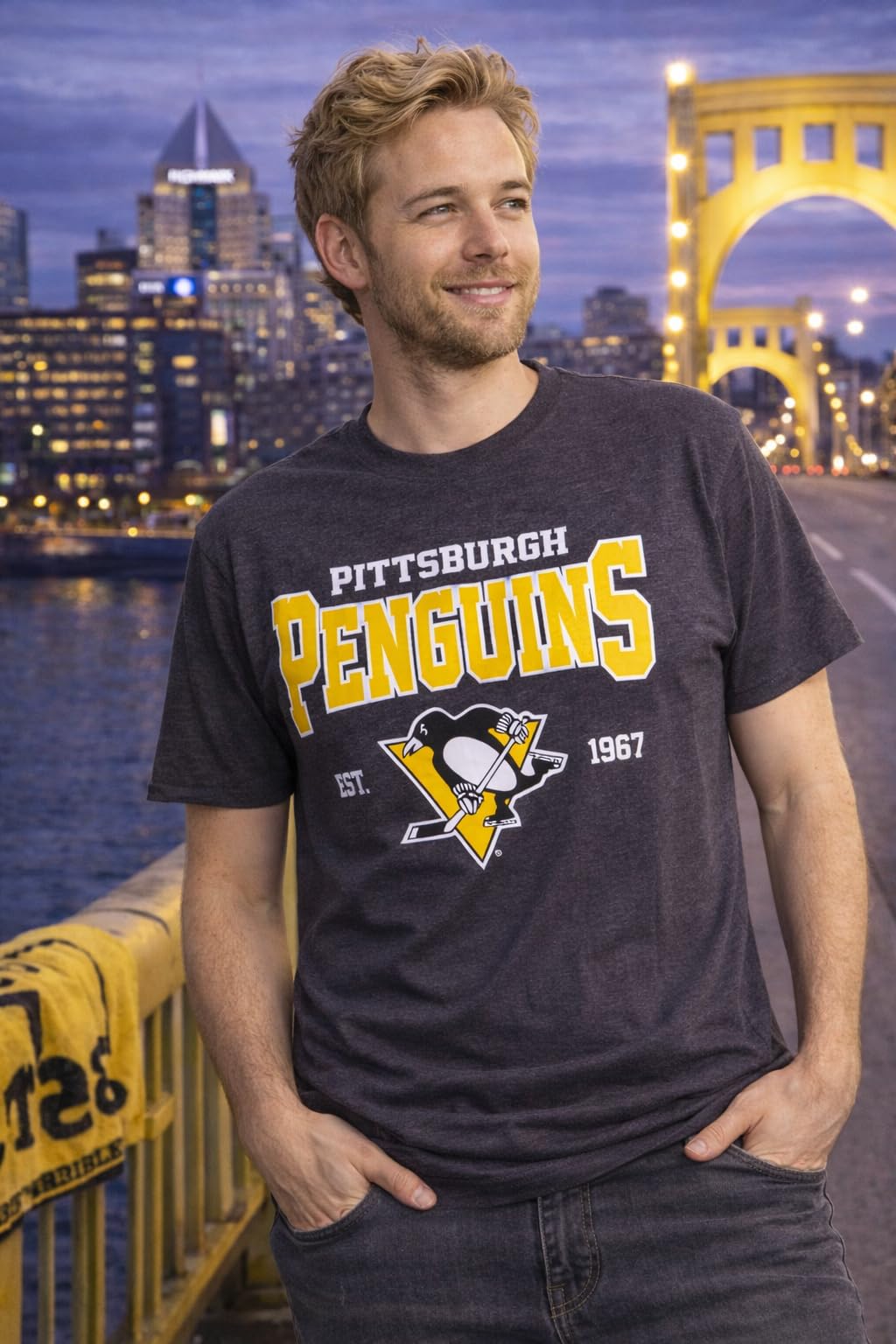 CALHOUN NHL Herren-T-Shirt im Vintage-Stil, Siebdruck-Logo, Baumwoll-Polyester-Mischgewebe