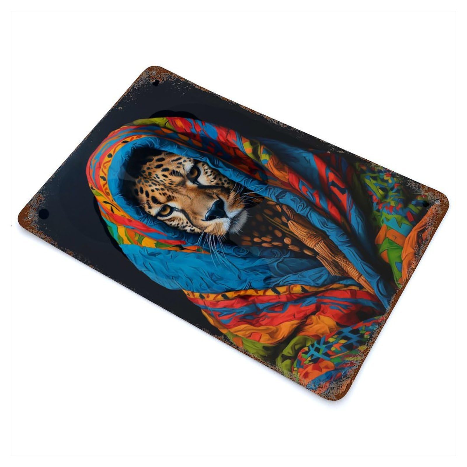 Cozy Cheetah Rust Effect Tin Sign 11.8"x7.9", Novelty Wall Decor for Garage, Pub Or Kitchen