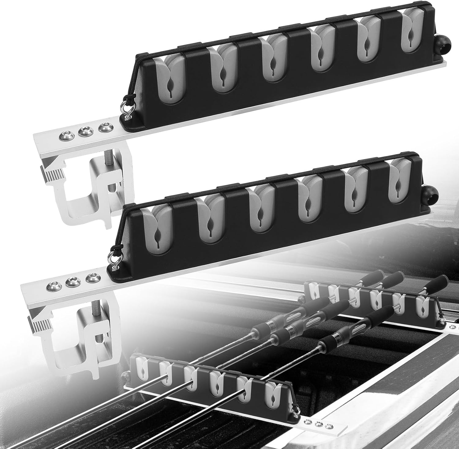 2025 Upgrade Aluminum Truck Bed Fishing Rod Holder - Holds Rods with Vibration Damping for Secure Driving to Lake or Shore