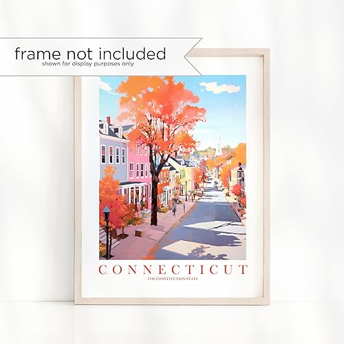 Miniatura 2 de ColorAndFlair Connecticut Travel Print Constitution State Souvenir CT Nature Pink Orange Teal Wall Art Landscape Poster Main Street Scenic Vista
