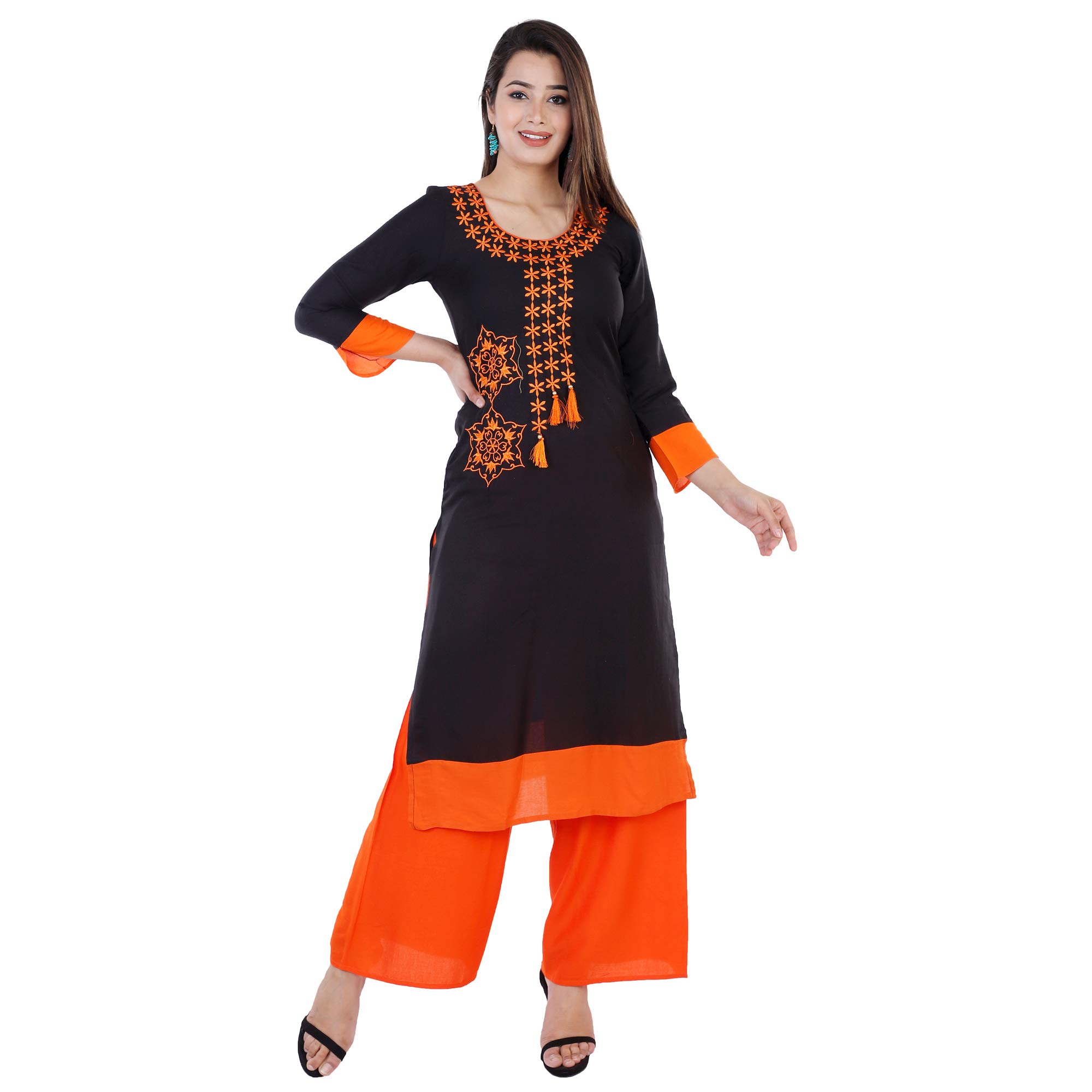 Utkala Women Embroidered Rayon Straight Kurta  (Black)