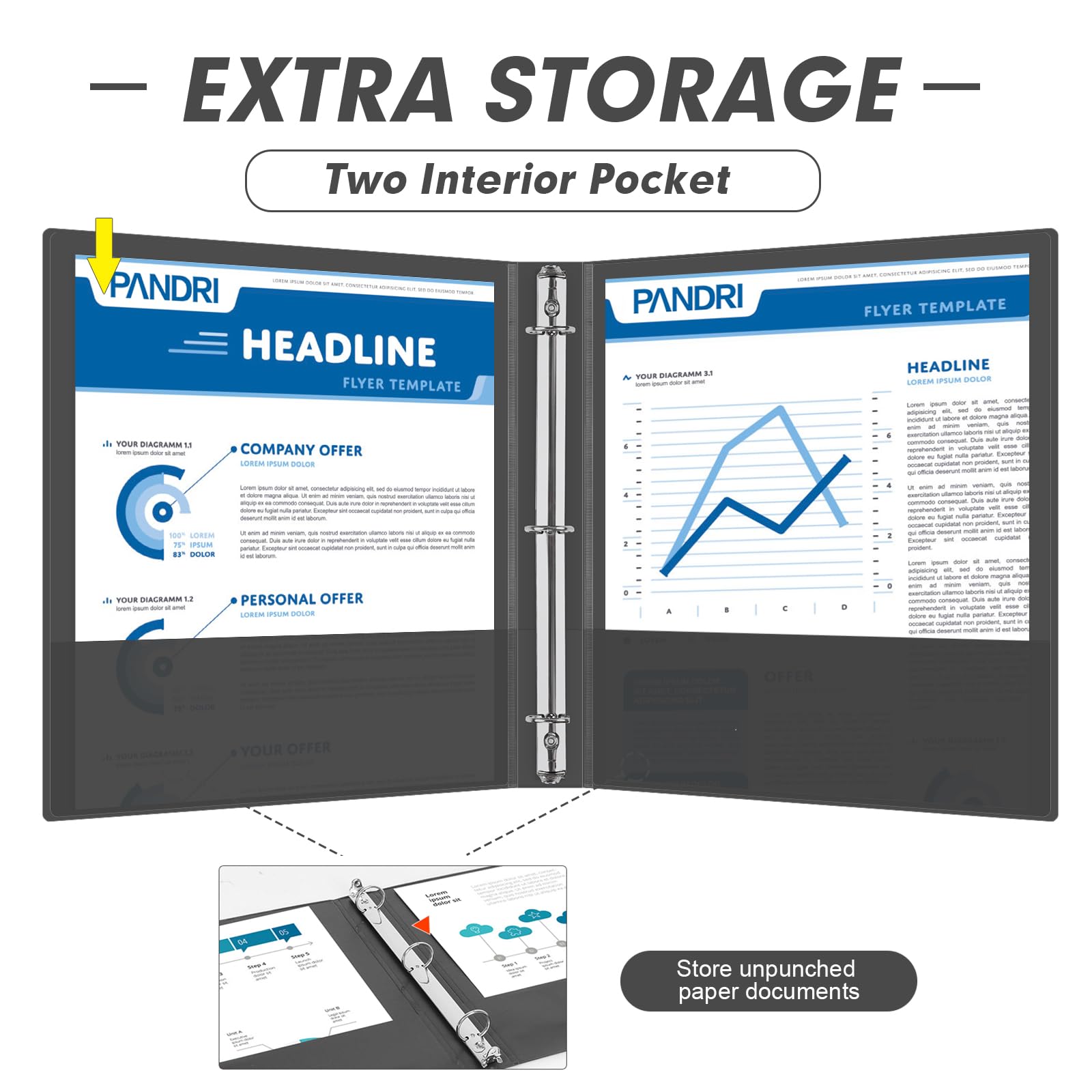 3 Ring Binder 1 Inch, PANDRI 6 Pack 1-Inch Binder Fits Letter Size 8.5'' x 11'' Paper, Versatile Binders for Office Home School, 2 Pockets, Black