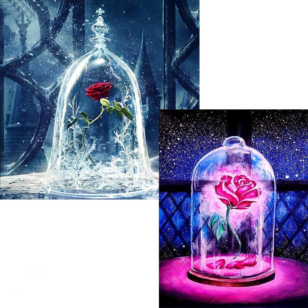 DIY 5D Diamond Painting by Number Kits Crystal Rhinestone Diamond Embroidery Paintings Pictures Arts Craft for Home Wall Decor (Rose in Bottle,Full Drill)