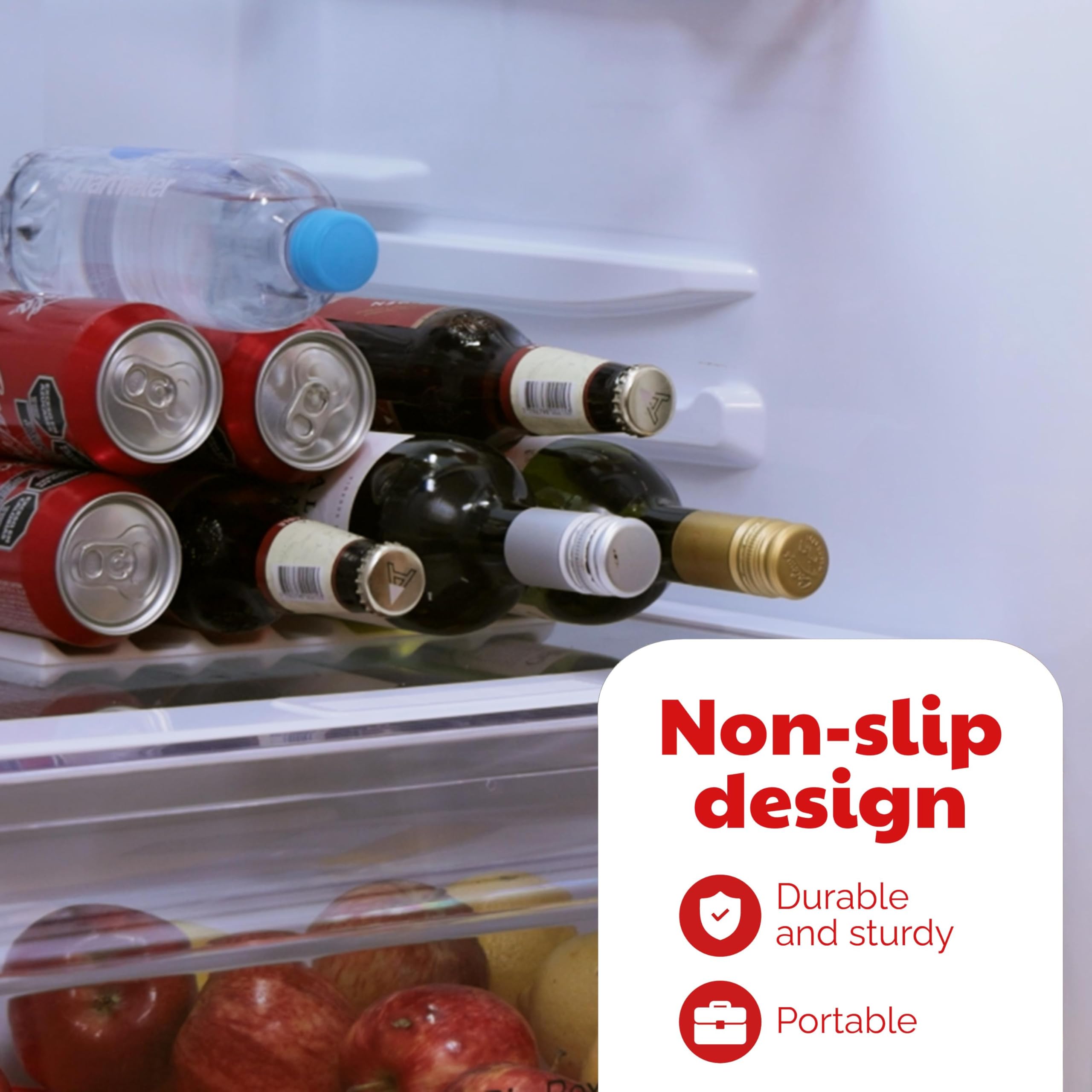 Tapete de mono para nevera, organizador de latas de vino y refrescos para refrigerador, soporte organizador de bebidas que hace que las latas y botellas sean apilables para un fácil almacenamiento, 5