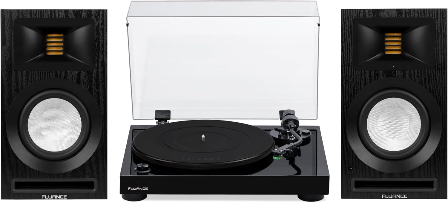 RT81 Vinyl Turntable Record Player, Audio Technica AT95E Cartridge, and Ri71 Powered Bookshelf Speakers