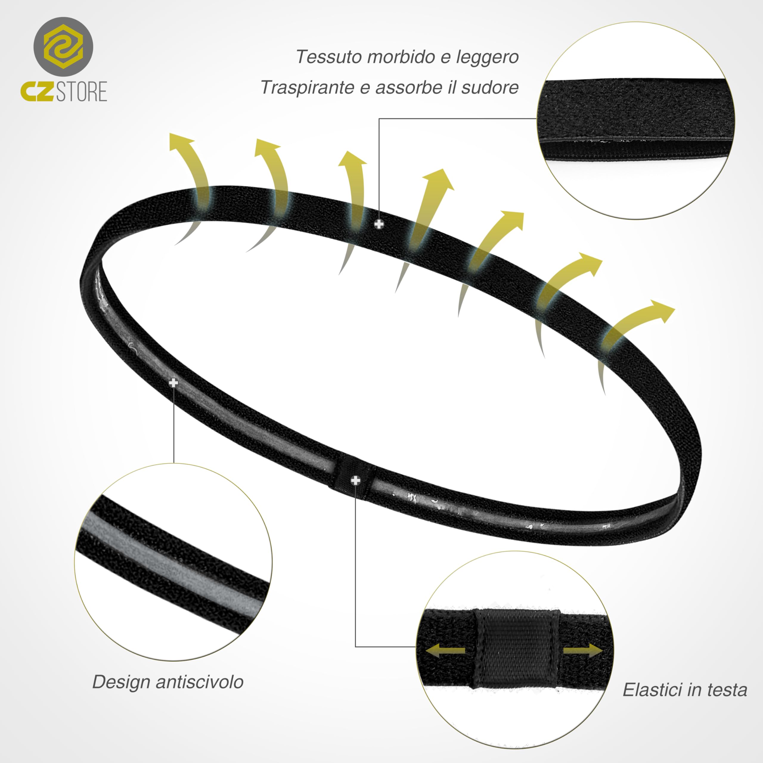 Fascia Elastica per Capelli |20CMX9MM|✮GARANZIA A VITA✮ - 4/6/8/10 Fascette Elastiche per lo Sport, Interno in Silicone Antiscivolo - Allungabile Fino a 70cm - Fascetta Fitness per Uomo e Donna