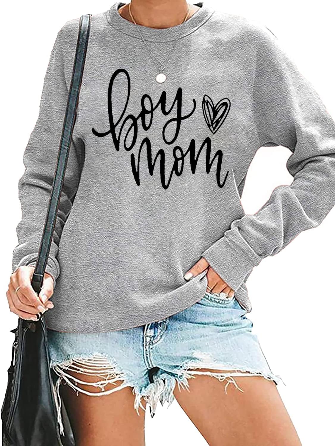 QIANRUO Womens Boy Mom Sweatshirt Lightweight Long Sleeve Crewneck Pullover Sweatshirt Cute Heart Graphic Mama Tees Tops - Image 2
