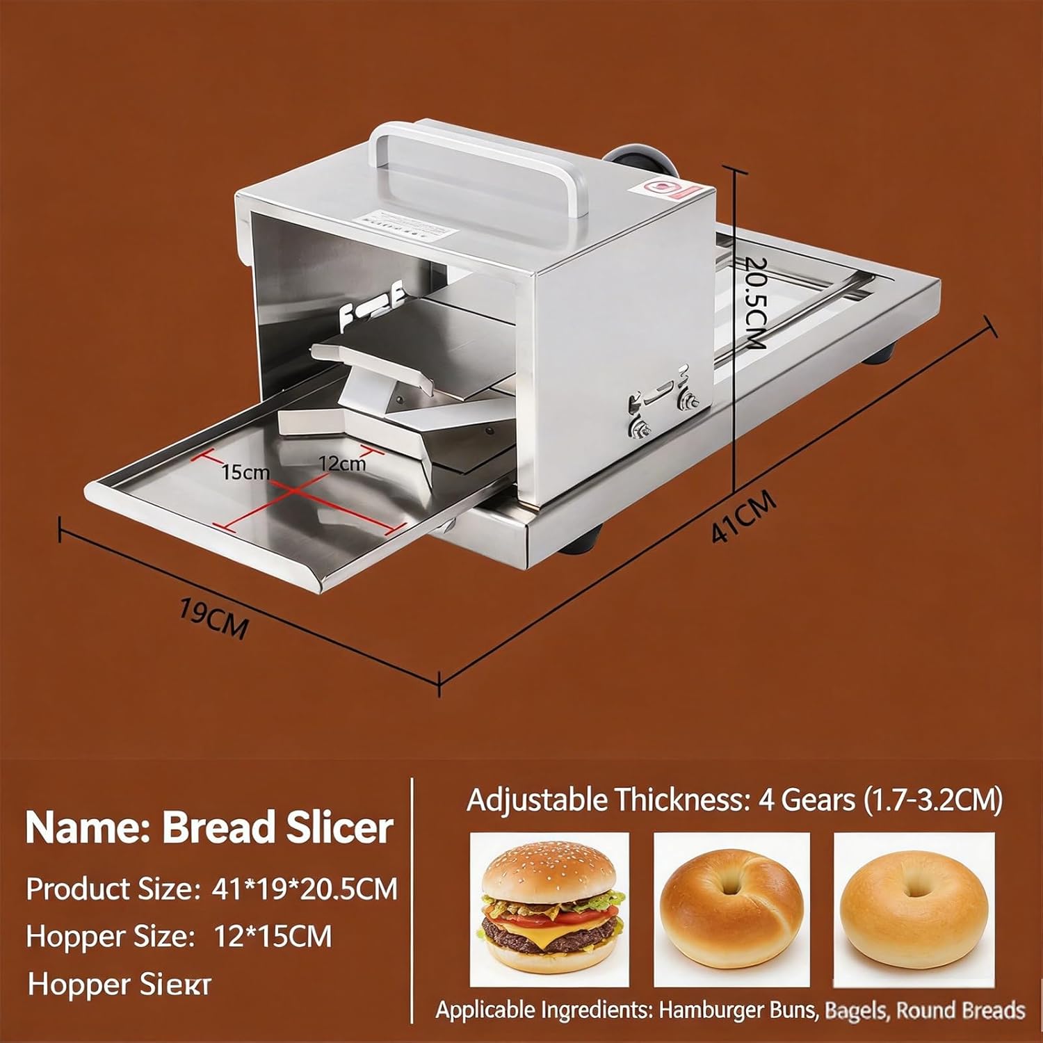 Hamburger Breads Slicer, Commercial Push-Pull Type Rapid Bagel Guillotine, Stainless Steel Round Slicer, Max Feed Gauge Size 4.7 * 5.9 In, 4 Thickness Settings, For Home & Bakery Use