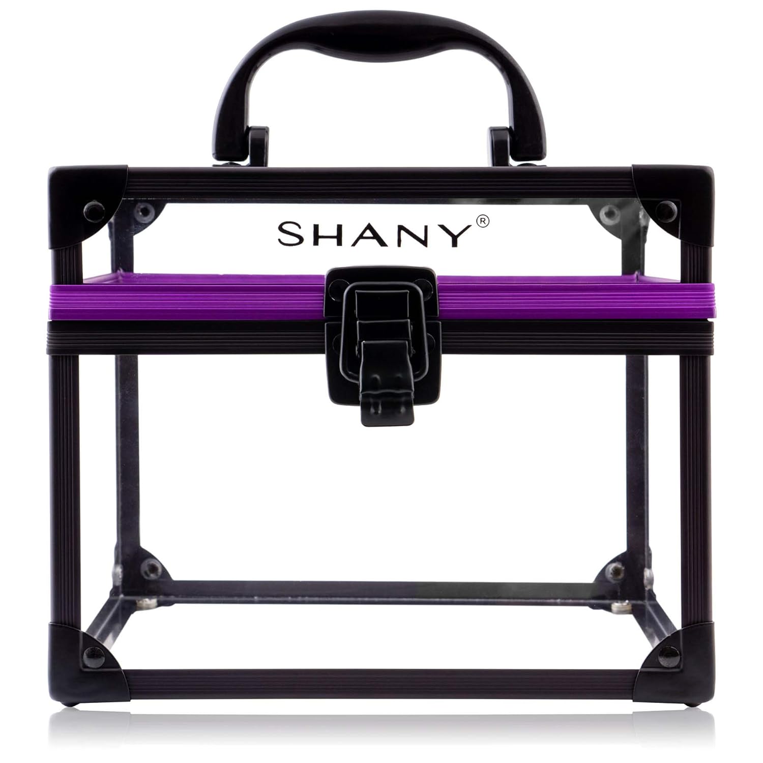 SHANY Clear Cosmetics and Toiletry Train Case - Large-Sized Travel Makeup Organizer with Secure Closure and Black/Purple Accents : SHANY: Beauty & Personal Care