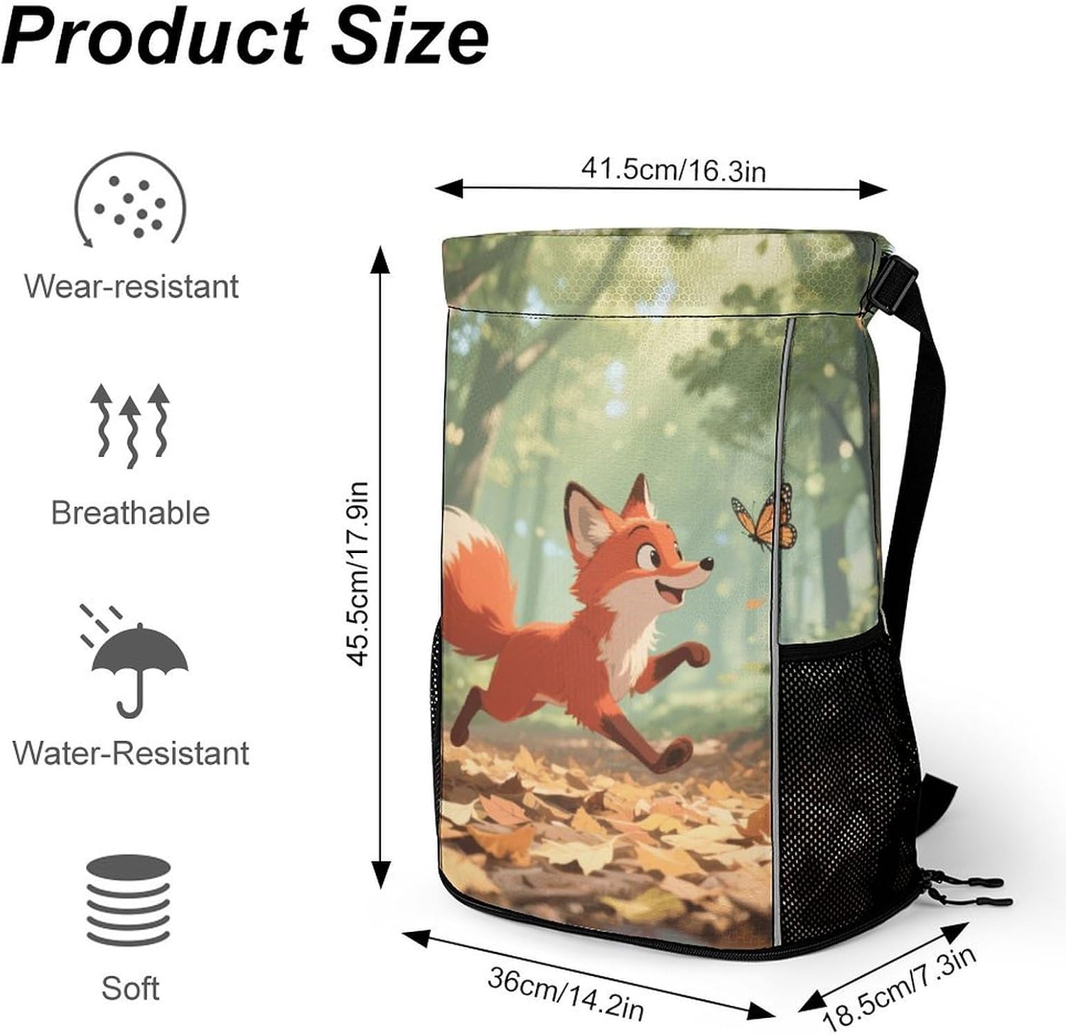 Small Gym Bag Little Fox in The Forest Printed Drawstring Gym Bag for Men Lightweight Waterproof Drawstring Backpack for Women with Shoe Compartment for Travel Tourism Work And Fitness