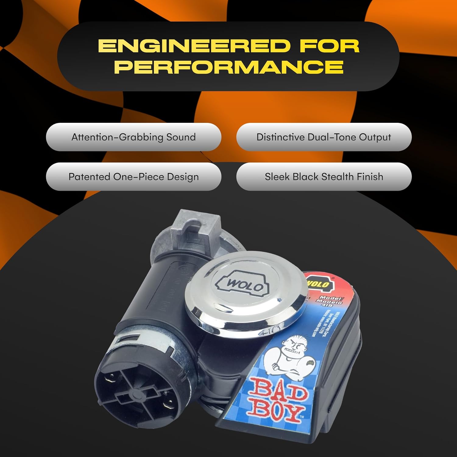 Wolo 419 Bad Boy Air Horn, Dual-Tone 123.5 dB, 12V, 5-1/8 in