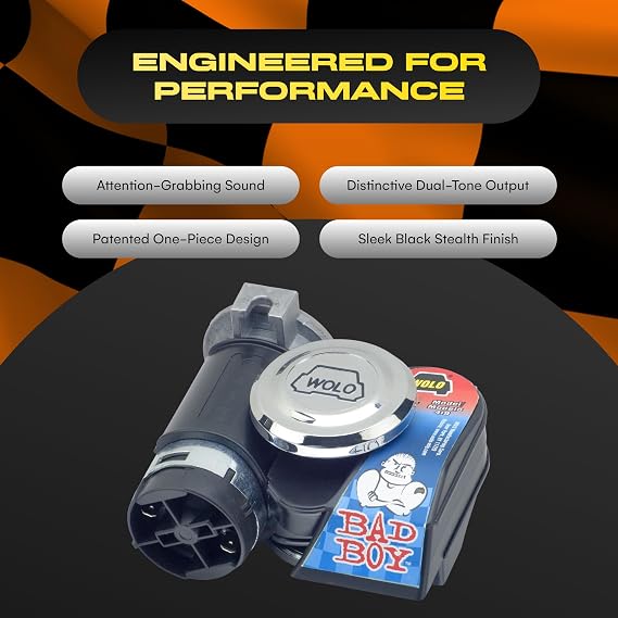 Wolo 419 Bad Boy Air Horn, Dual-Tone 123.5 dB, 12V, 5-1/8 in