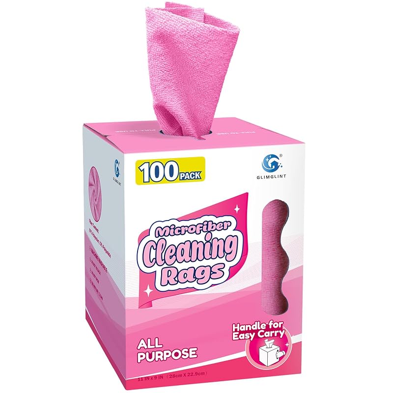 Panos de Limpeza em Microfibra GLIMGLINT Rosa 28 x 23 cm, Laváveis e Reutilizáveis, Pacote com 100