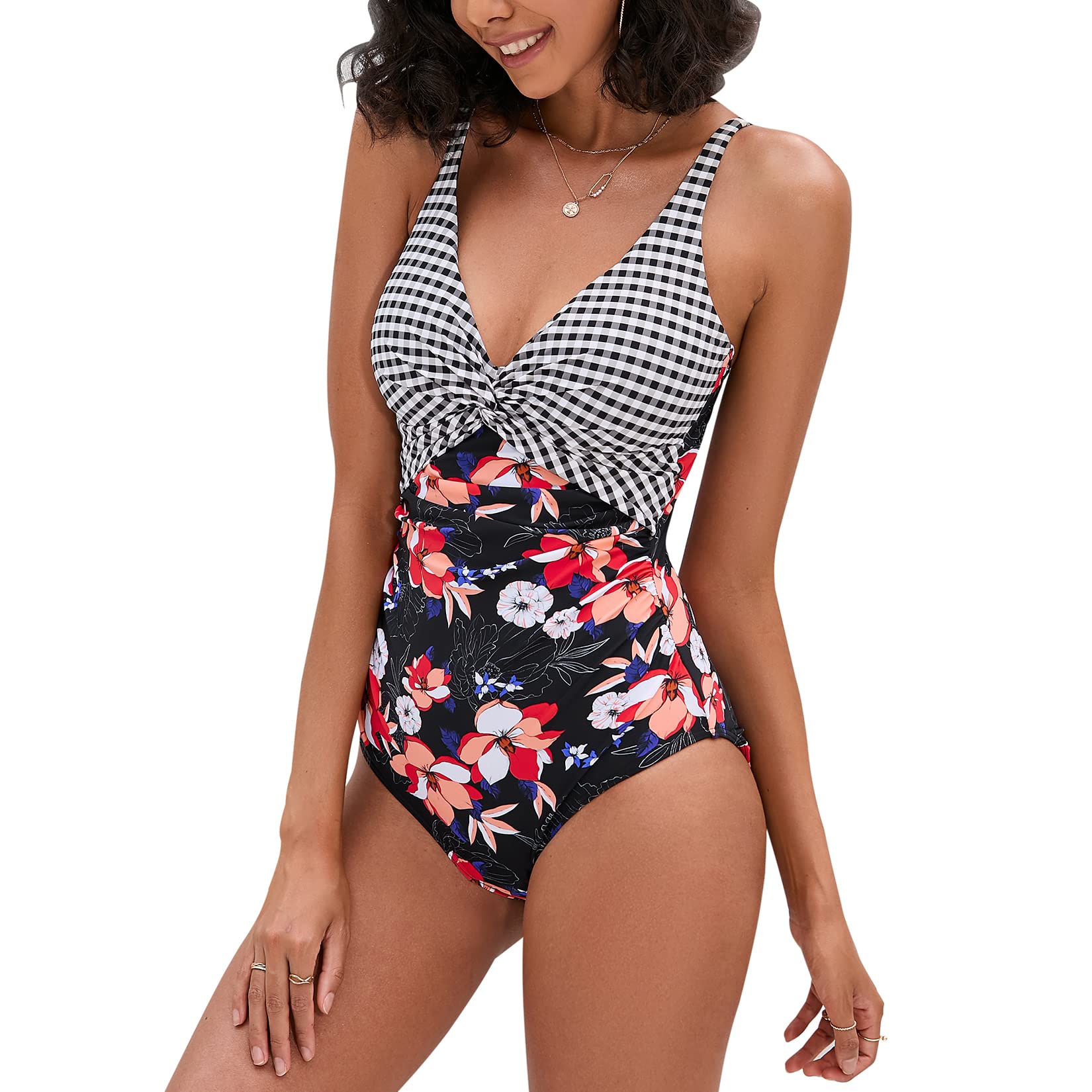 WIN.MAX Costumi da Bagno Interi per Donna Scollo a V Costume Intero Donna con Controllo della Pancia Monokini con arricciature, per Coppe da D a G