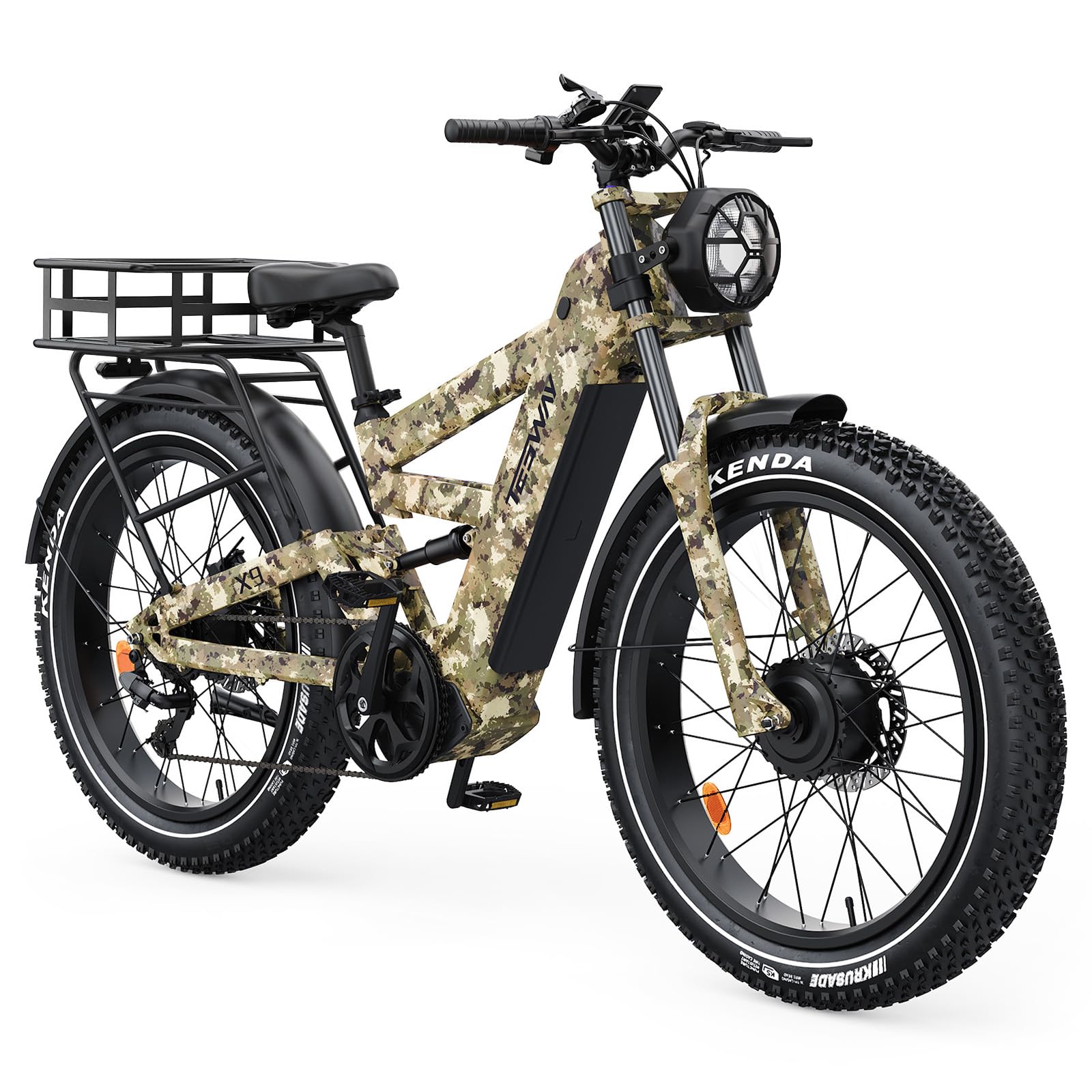 TESWAY X9 Ultra Dual Motor Ebike, 60V 30Ah 200KM/120 Miles Long Range, 4000W 43MPH 240NM, 26" Fat Tire Full Suspension AWD Electric Bike for Adults