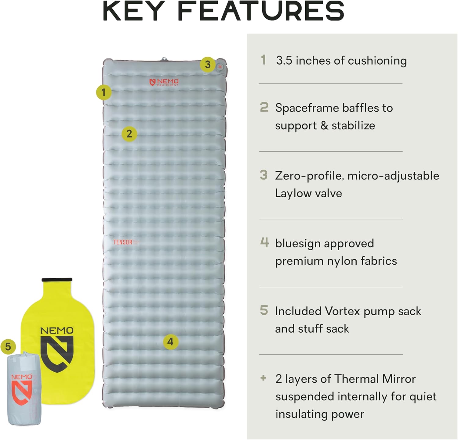 NEMO Equipment Tensor All-Season Ultralight Insulated Sleeping Pad - Regular Wide (72"x25") - Blade / Spicy Orange