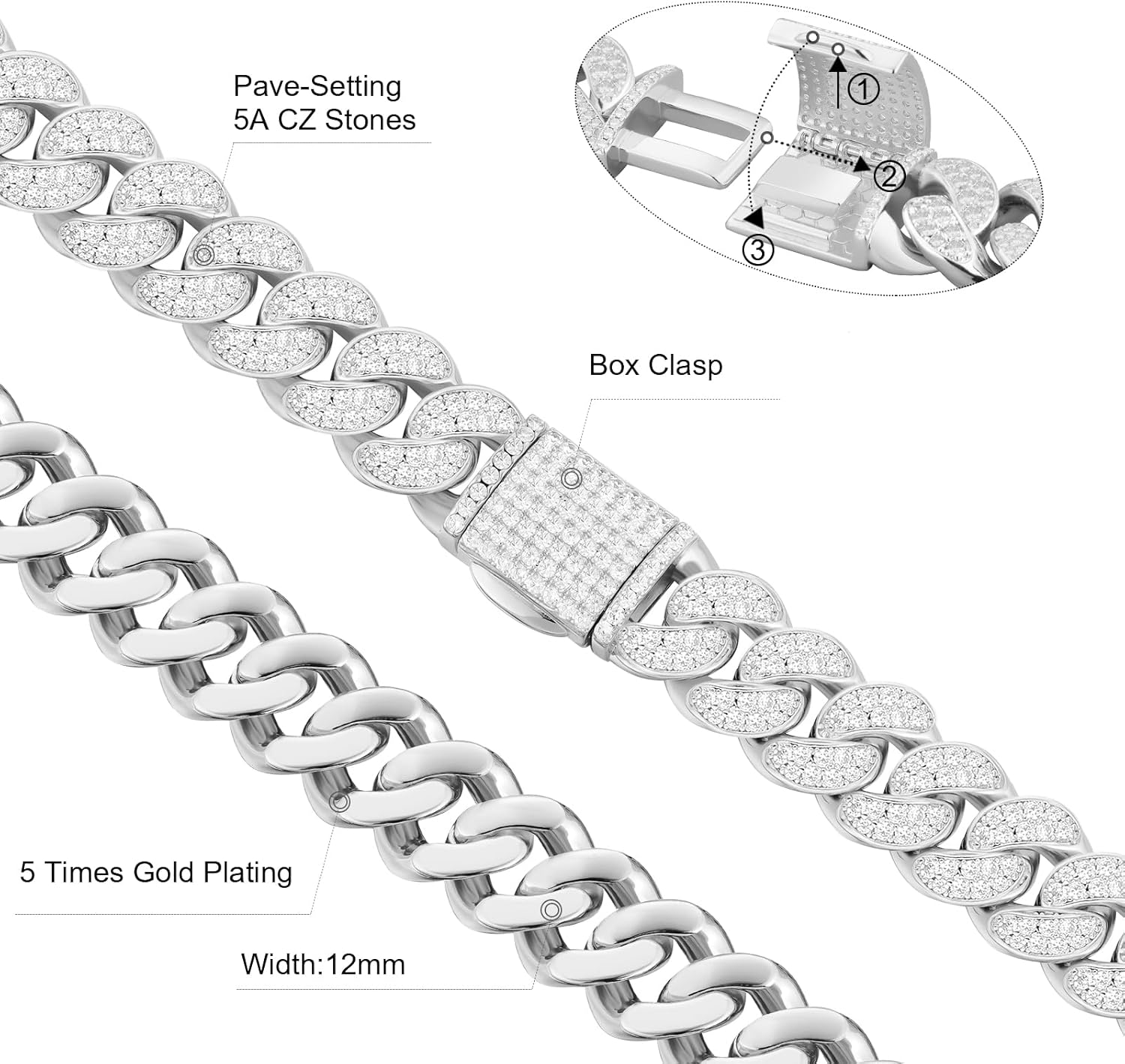 KRKC&CO 12mm/18mm Cuban Link Bracelet, 14k Gold Iced Out Bracelet for Men, Prong-Setting 5A CZ Stones, Durable Street-wear Hip Hop Jewelry, Cuban Link Curb Chain 7 8 9 7.5 8.5 Inches - Image 3