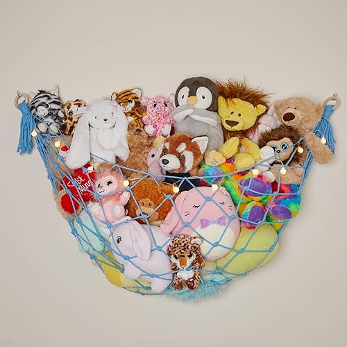 Miniatura 8 de Lilly's Love Hamaca de macramé para animales de peluche, para paredes planas, no esquinas  Viene con luces de cadena, red de cuerda de estilo