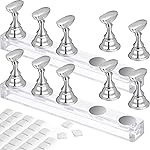 Blulu 2 Set Nail Stand for Painting Press Nail Holder Acrylic Magnetic Tips Training Fingernail Display Stands DIY Crystal Holders and 96 Pieces White Reusable Adhesive Putty(Silver)