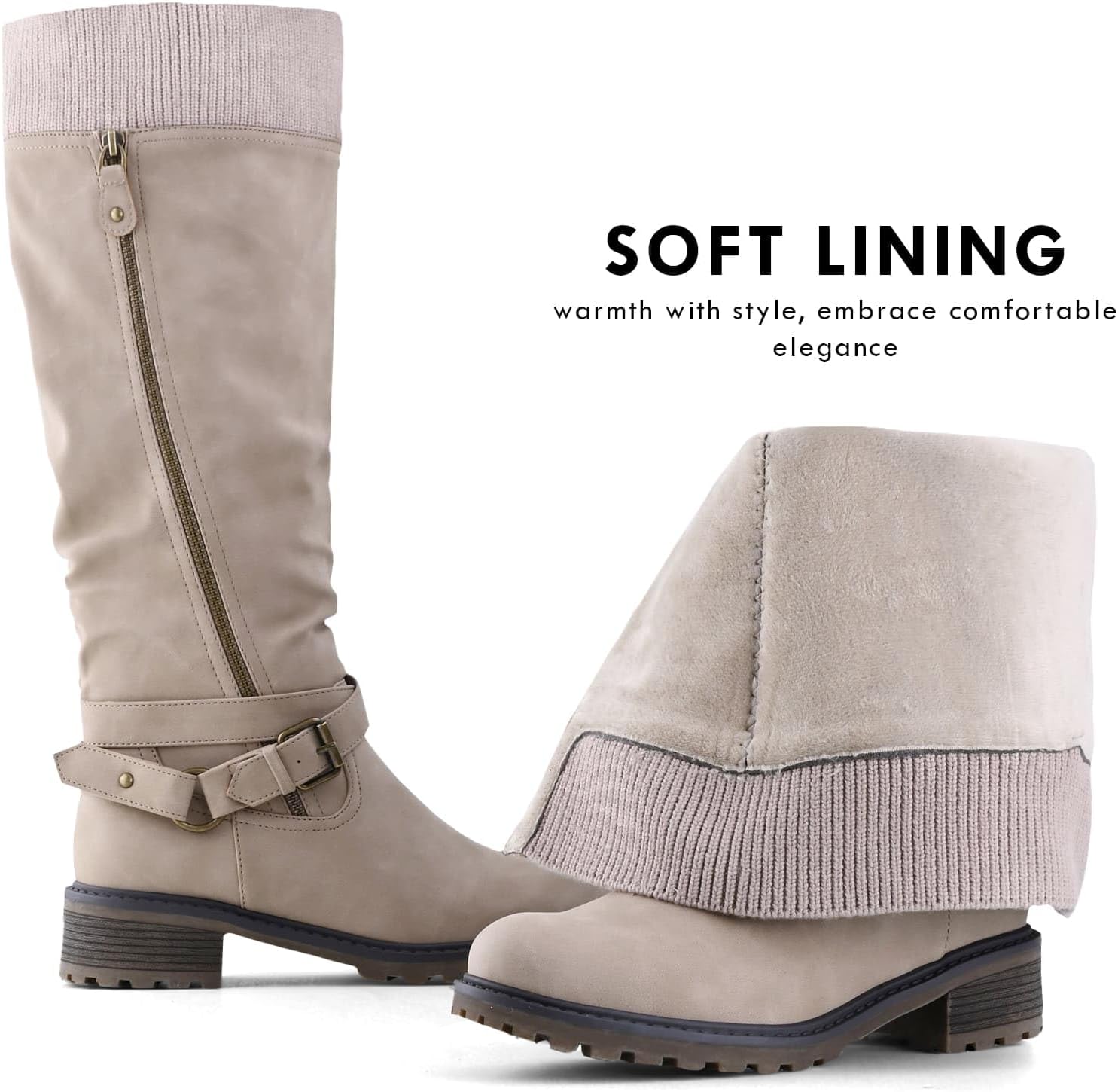 Shoe'N Tale Women's Wide Calf Knee High Boots Stretchy Low Heel Round Toe Winter Boots with Side Zipper - Image 5