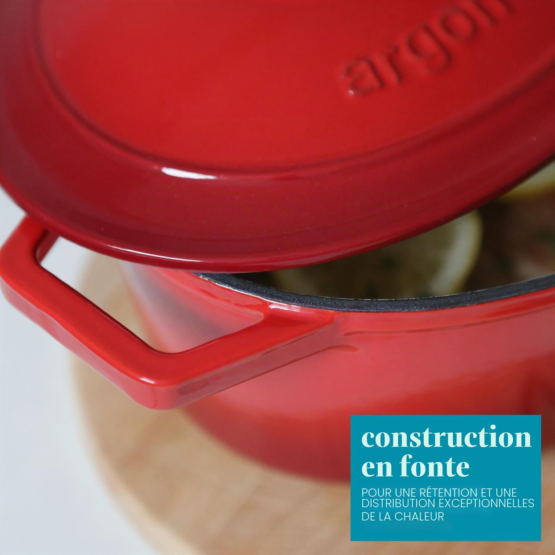 Argon Tableware 2.3L Peu Profond Cocotte en Fonte avec Couvercle Auto-Arrosant - Rouge Ombré - 1x Plaque à Induction Cuisson du Pain Portion Grillage Ragoût Marmite Ustensiles de Cuisine Poêle