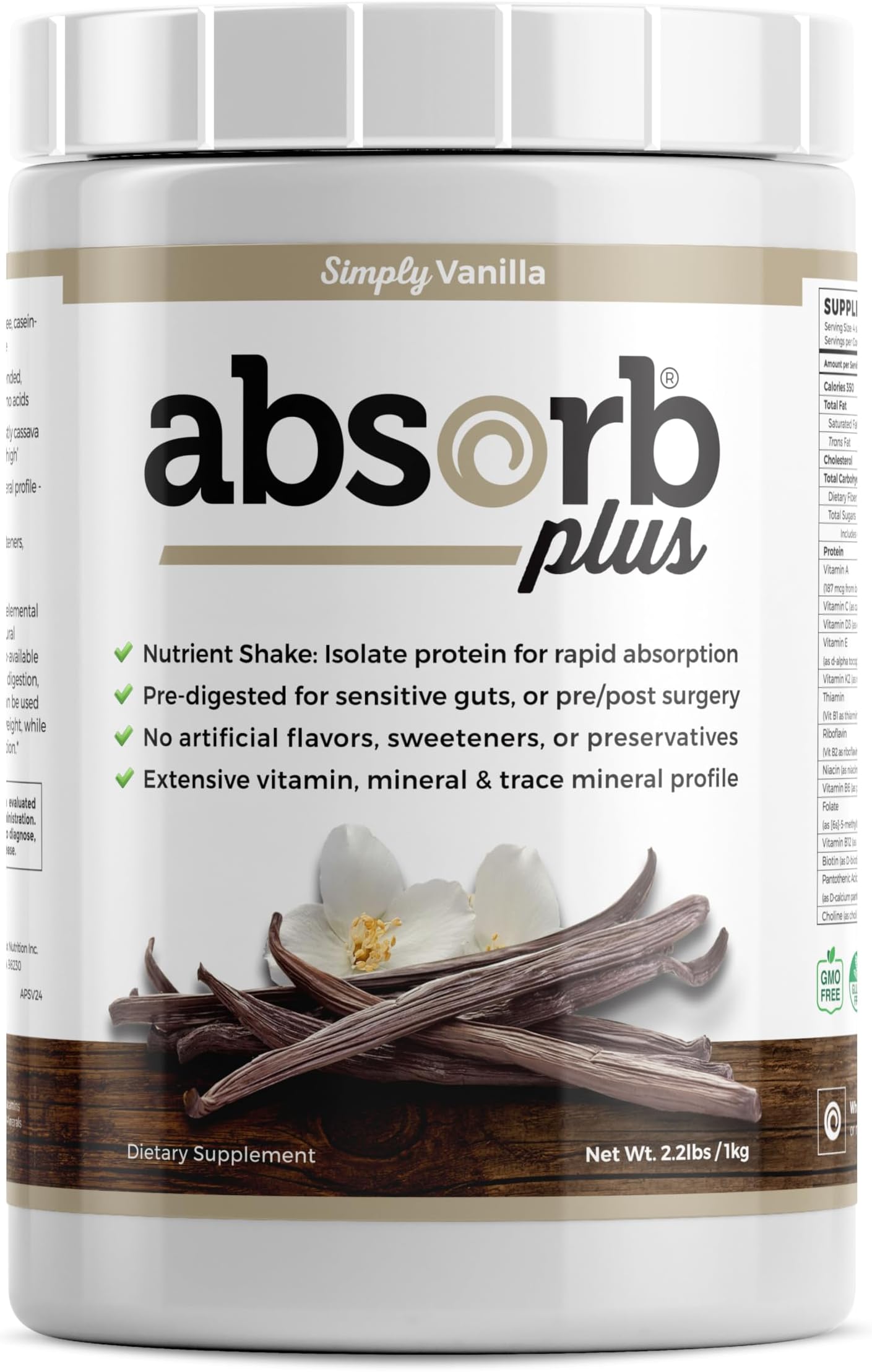 Isolate Protein - Diet Supplement for Improved Gut Health, Extra Nutritional Support, Non-GMO, Gluten-Free, Lactose-Free, Casein-Free (2.2 Lbs, Simply Vanilla)