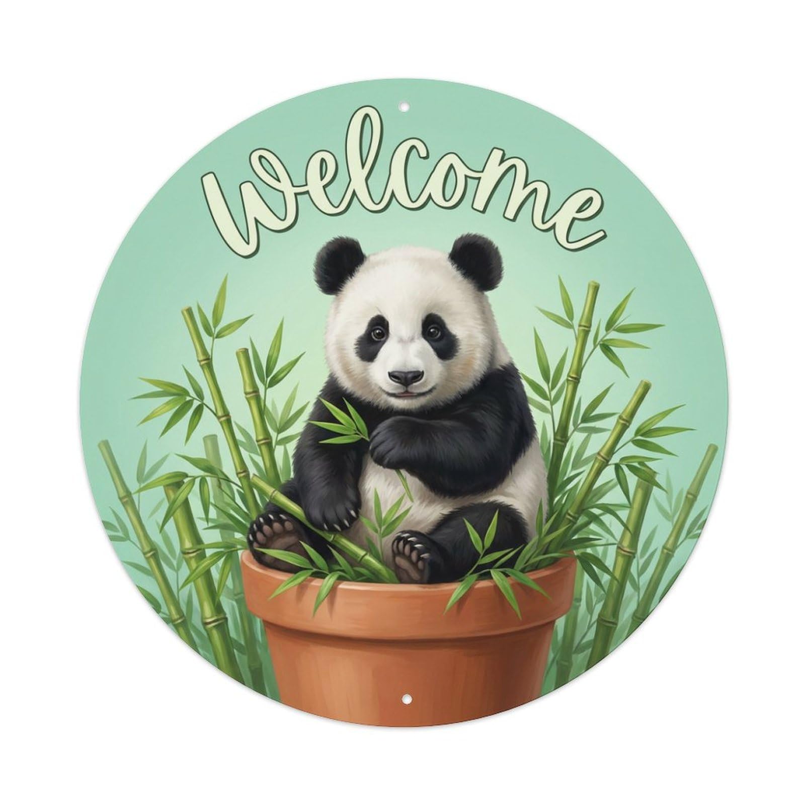 Metal Tin Sign Welcome Panda Bamboo Grove