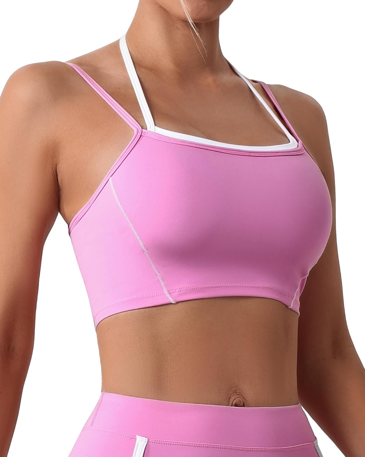 FEOYA Women Two-in-One Halter Neck Yoga Bra Moisture Wicking Workout Top Stretch Built-in Bra Yoga Vest Removable Pads